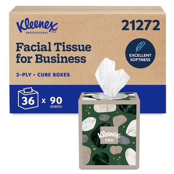 Kleenex® Professional Naturals Facial Tissue, Bulk (21272), 2-Ply, White, Upright Facial Tissue Cube Boxes for Business (90 Tissues/Box, 36 Boxes/Case, 3,240 Tissues/Case)