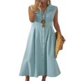 thumbnail image 1 of CHUANK Robe Maxi d'Été Sans Manches pour Femmes en Coton et Lin à Boutons Longue Robe Chemise, 1 of 5