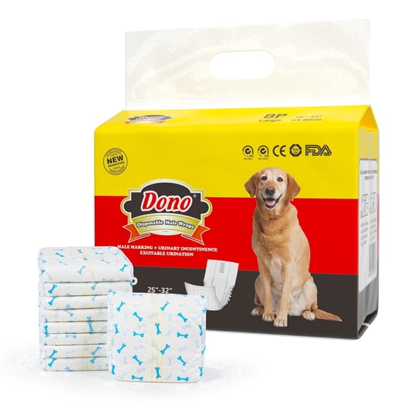 Dono Disposable Male Dog Wraps, Super-Absorbent, Wetness Indicator Fit Large 8Count