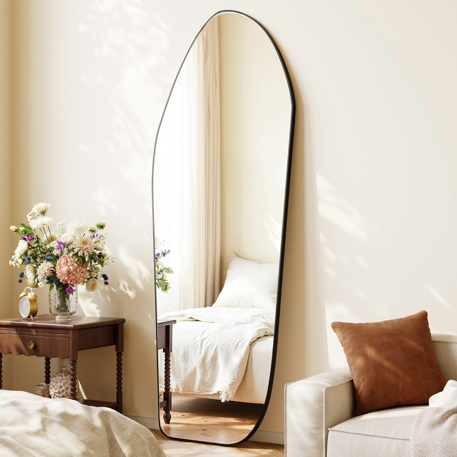 SHATTERVIEW 67"x24" Full Length Mirror Floor Mirror Irregular Decorative Wall-Mounted Mirror, Black