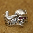thumbnail image 5 of CZ Eyes 925 Sterling Silver Flying Skulls Wing Charms Ring TA446 Small Model US Size 10.5, 5 of 16