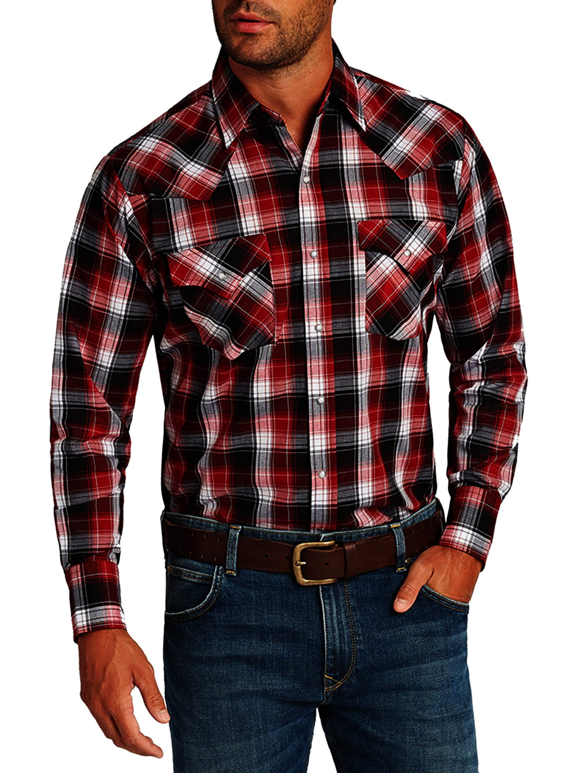 Ely Cattleman Men's Long Sleeve Plaid Western Shirt - Walmart.com