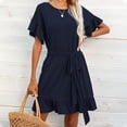 thumbnail image 2 of Hyknon Robes pour Femmes Mode Décontractée Manches Courtes Été Ceinture Double Couche Volantée Col en V Tunique Bandage Robe Décontractée Douce Fluide Ample, 2 of 4