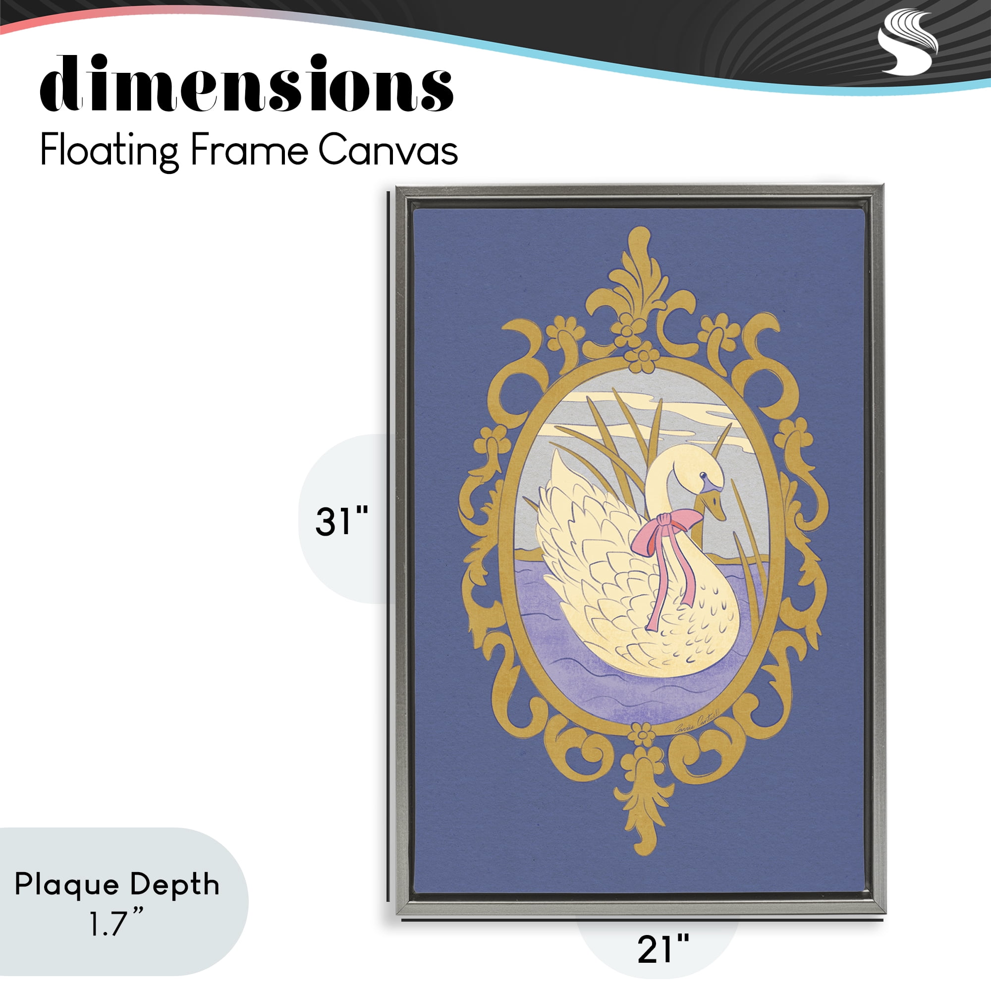 Stupell Industries Swan and Ornate Pattern Gray Framed Floater Canvas Wall Art, design by Carrie Cantwell