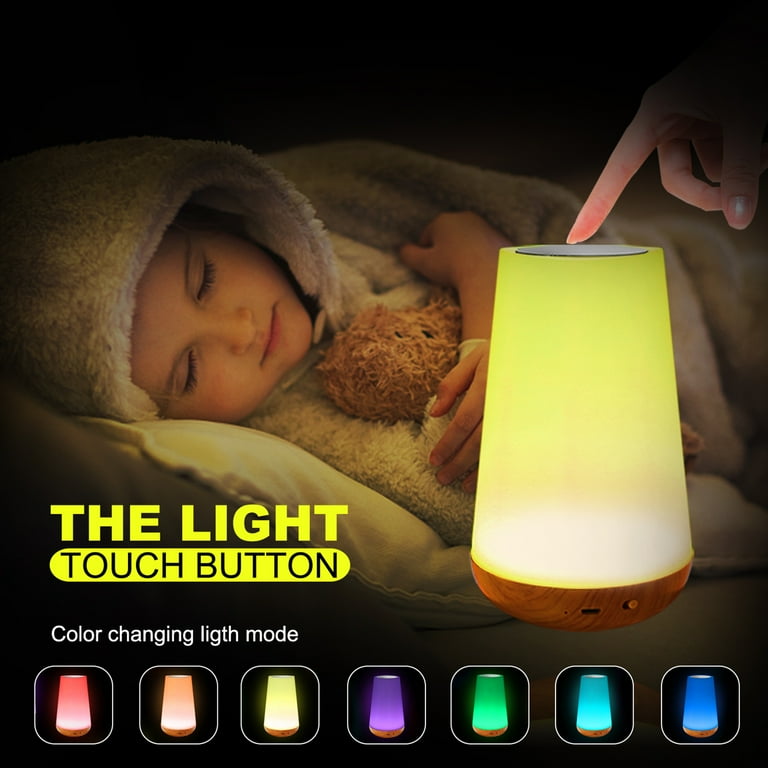 Taipow Touch Table Lamp, Rechargeable LED Night Light W Remote Control Color Change and Timer -wood, White