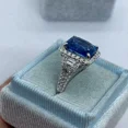 thumbnail image 2 of 3Ct Emerald Cut Blue Sapphire Diamond Halo Engagement Ring 14K White Gold Finish, 2 of 5