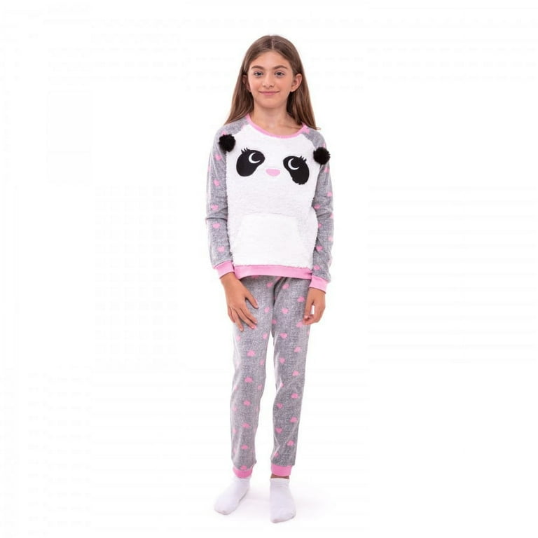 Sleep On It Girls Fuzzy Panda Soft Novelty Fleece 2-Piece Pajama