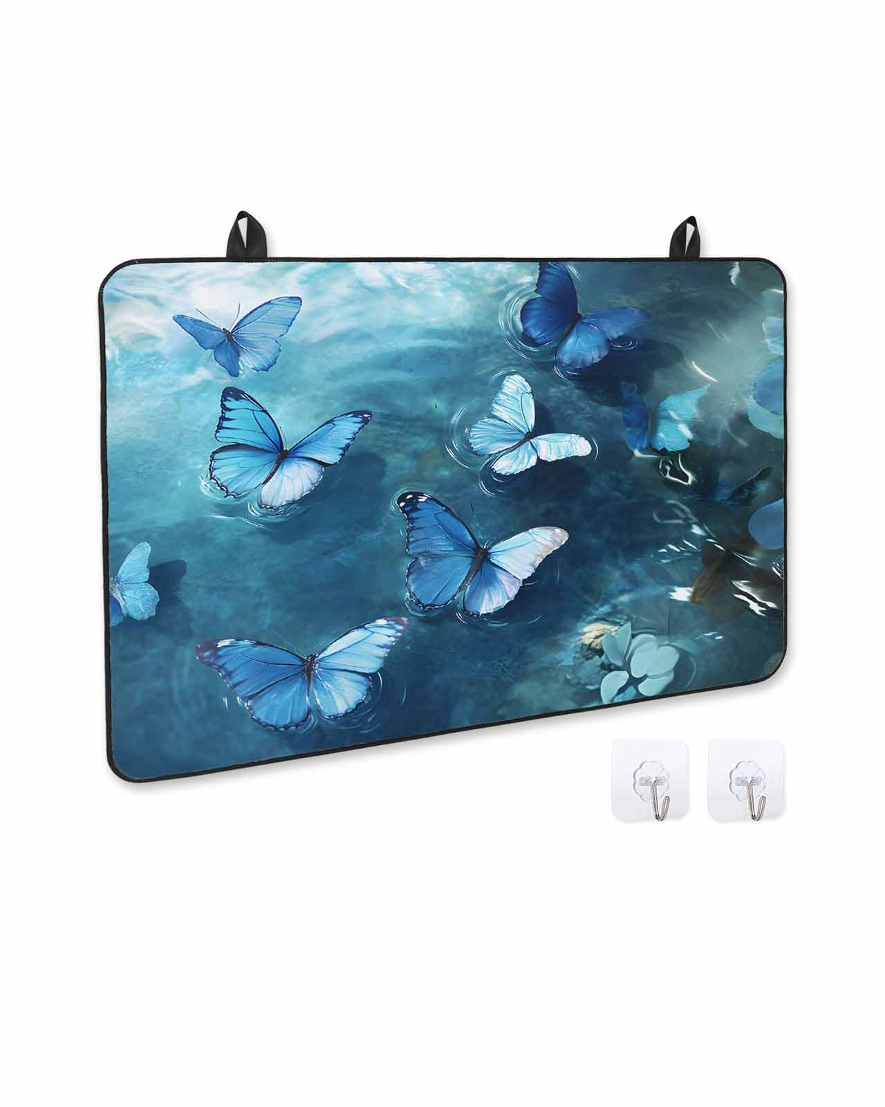 nqOlkjepod Large Induction Cooktop Protector Mat 24"x21", Blue Butterfly Stove Top Covers for Electric Stove, Modern Elegant Water Ripples Decorative Stove Burner Cover Mats, Glass Top Stove Cover