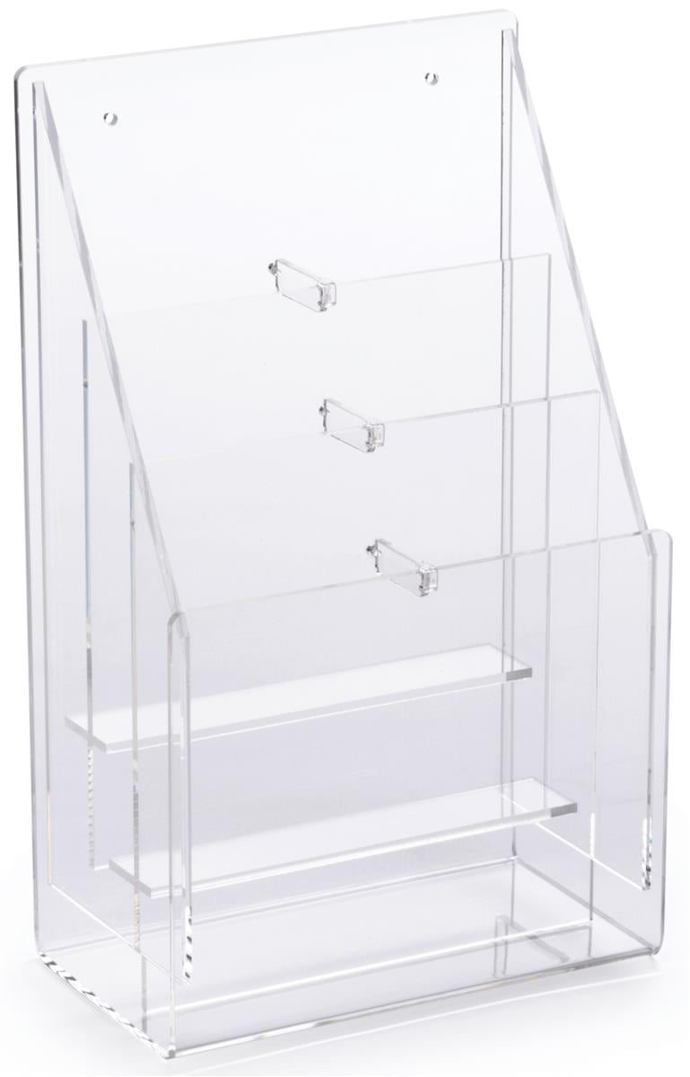 Flyer Box Brochure Holder for 4”W Literature Table Counter Clear Acrylic 