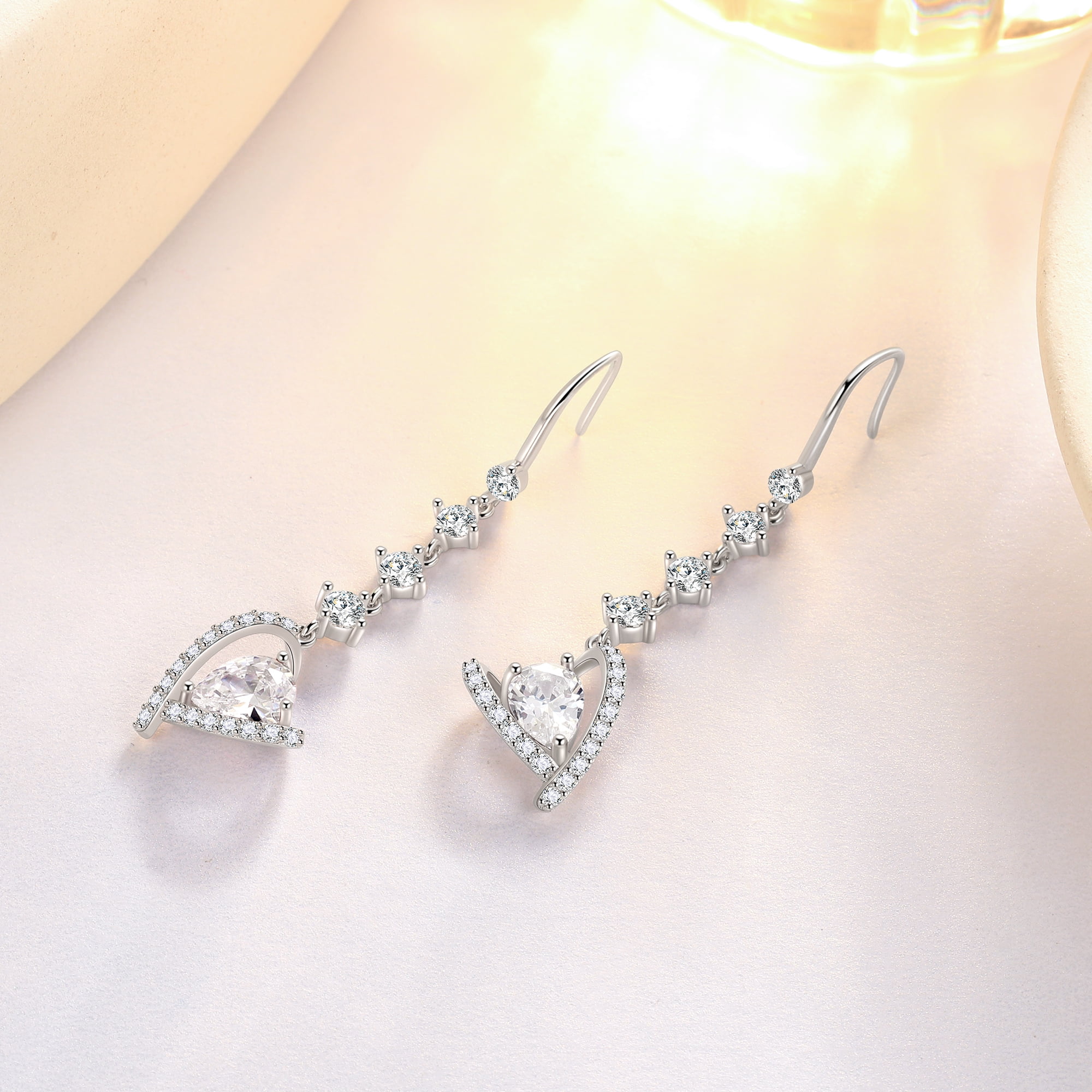 Beautlace 925 Sterling Silver Heart Drop Earrings,Love Heart April Birthstone Dangle Earrings Hook Jewelry Birthday Christmas Valentines Mother's Day Gifts for Women Mom