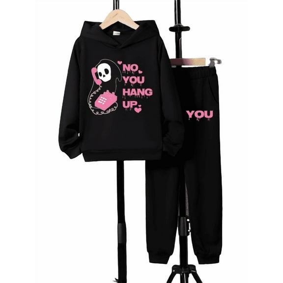 Mikrdoo 7-8 Years Big Boys Kids Boys Halloween Outfits Pants Sets Ghost Calling Print Funny Graphics Sweater Hooded Elastic Pants 2Pcs Clothing From 7Y-14Y Black