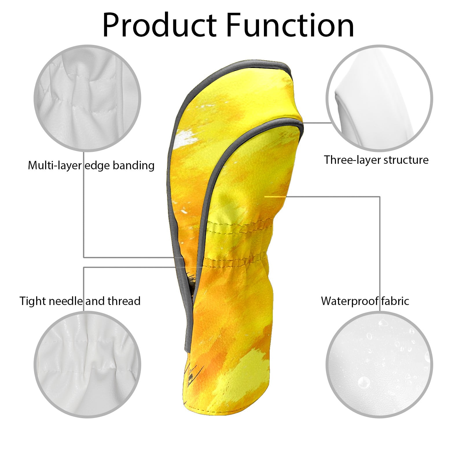Golf Club Covers PU Leather Waterproof Head Covers for Fairway Woods Hybrids Yellow Painting Unisex Fits Most Brands
