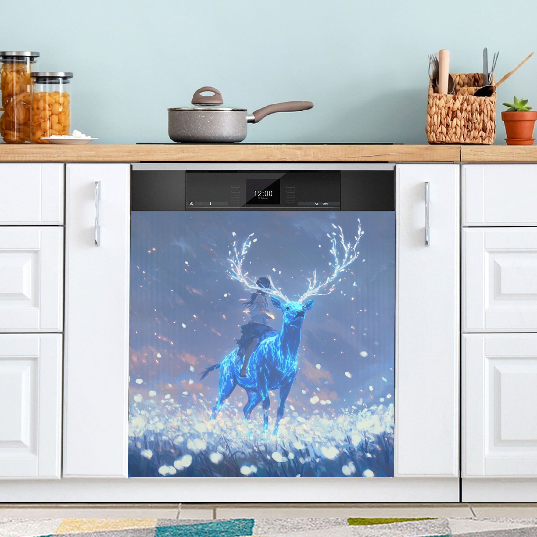 Dishwasher Magnetic Sticker 23x26 Inch Refrigerator Magnetic Sticker Washing Machine Magnetic Sticker Kitchen Panel Magnetic Sticker Home Decor Beautiful Blue Elk