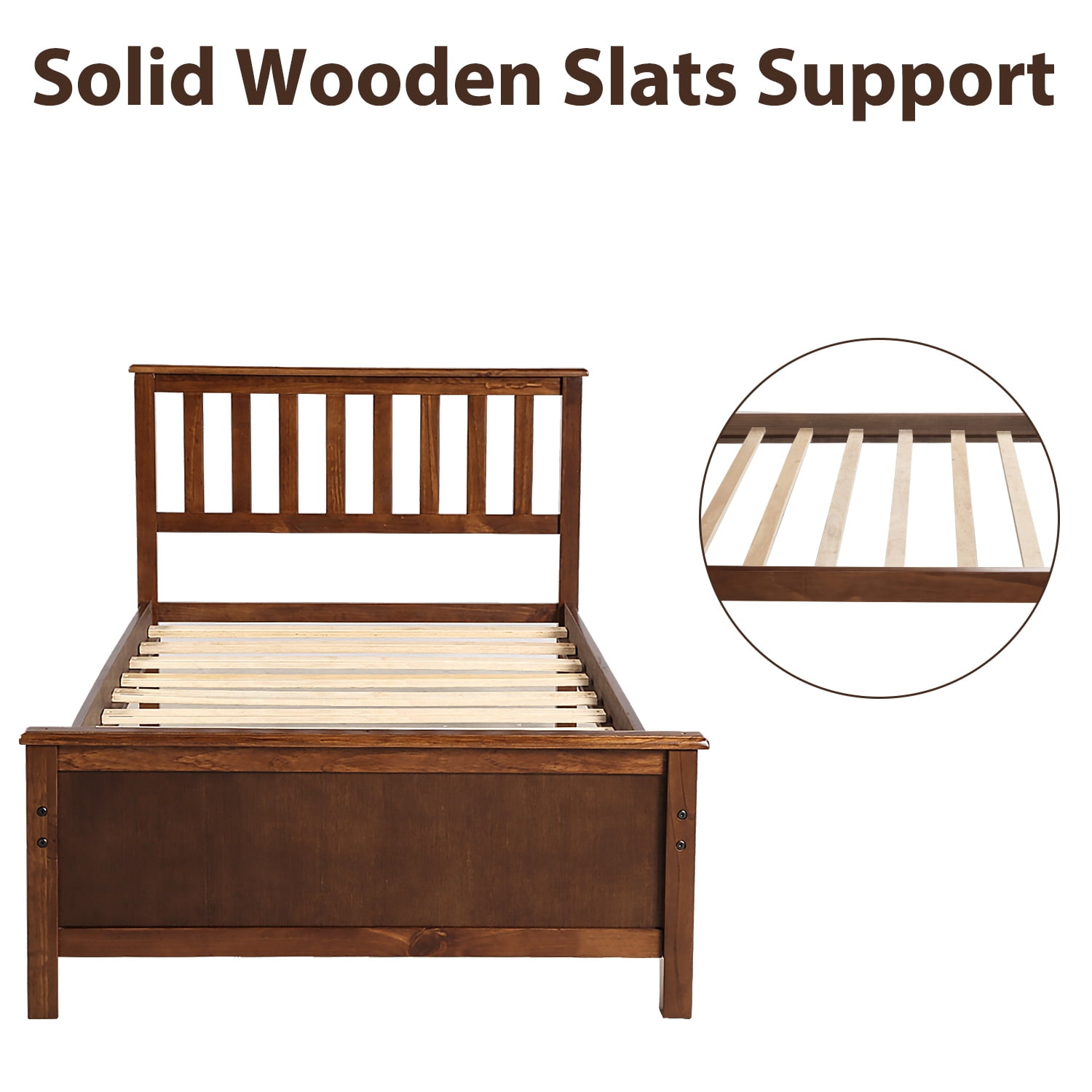 Gewnee Twin Size Wood Platform Bed with Headboard,Footboard and Wood Slat Support for Kids,Walnut