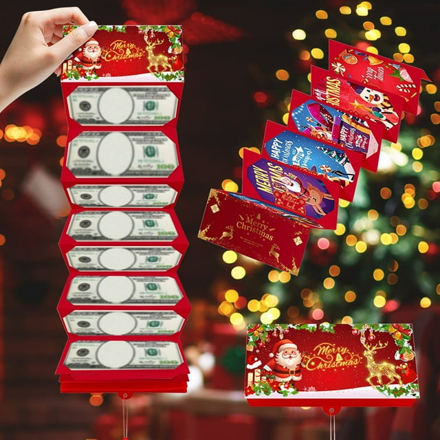 Oefntac Christmas Decorations Indoor Christmas Red Envelope Storage Box,10 Card Slots Thick Paper Surprise Gift Holiday Party Money Bank,Edge-Proof Durable Easy Open,Home Decor