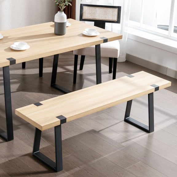 Dayalane Modern 60" Dining Bench with Metal Legs, RectangleWooden Kitchen Bench for Dining Room Living Room, Sturdy Indoor Seating,2-3 Person, Light oak