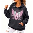 thumbnail image 2 of JULMCOMO in October We Wear Pink Sweatshirt for Women Angel Wings Print Breast Cancer Awareness Loose Casual Hoodie Long Sleeve Comfy Pullover Outfits Dark Gray S, 2 of 5