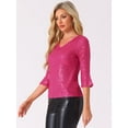 thumbnail image 4 of DARING DIVA V Neck Metallic Sparkly Glitter Blouse M Hot Pink, 4 of 6
