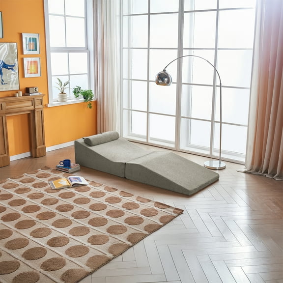 Foldable Tatami Lounger Sofa Bed, High-Density Sponge, Velvet Upholstery, Gray, 80.31 Inch Length, Portable Design, No Assembly Required for Living Room Bedroom Balcony Office