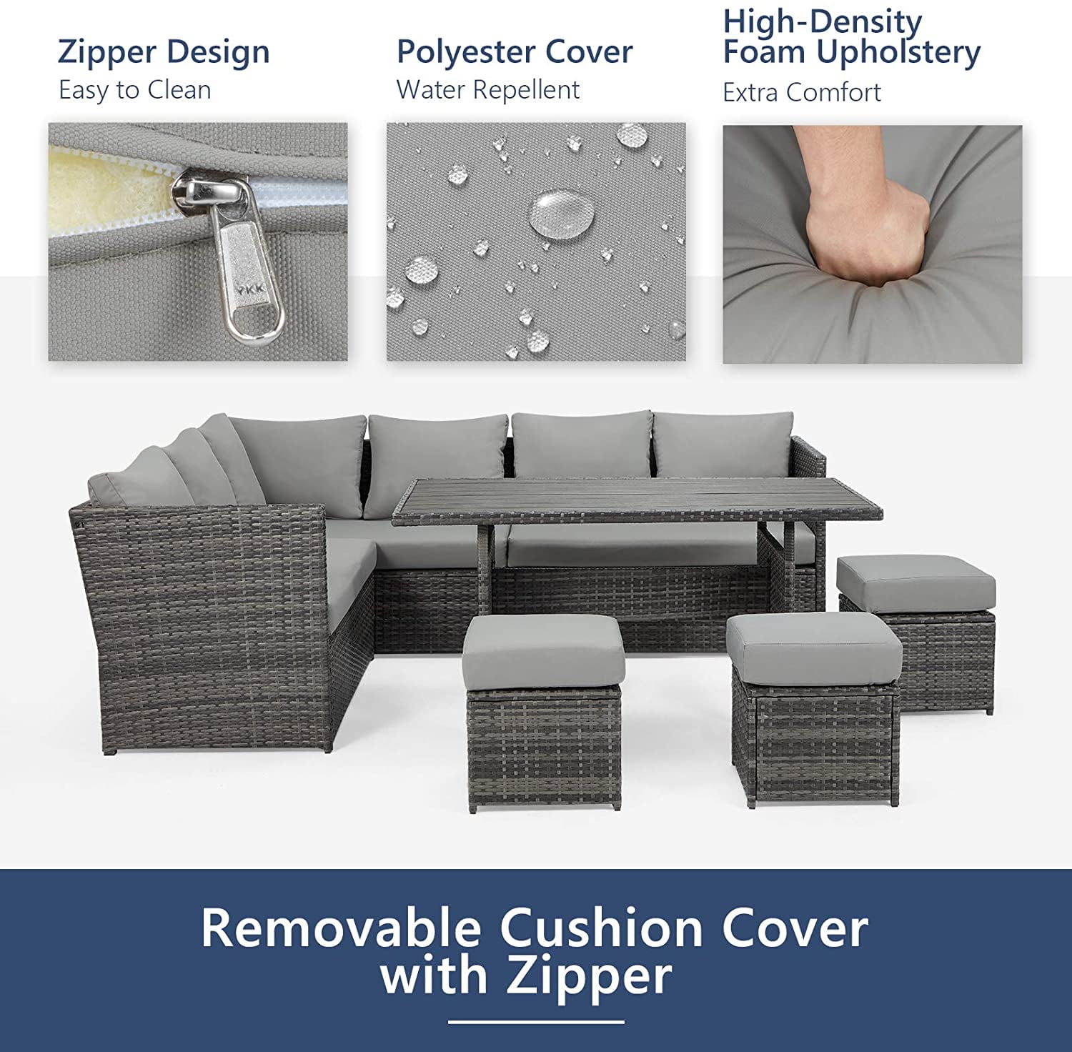 Danrelax 7-Piece Patio Conversation Set, Outdoor Sectional Sofa, PE Rattan Wicker, Steel Frame, Gray