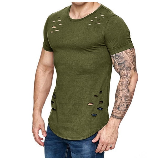Blusa cómoda de manga corta para hombre con agujeros en la moda de verano Pompotops oipoqjl32607