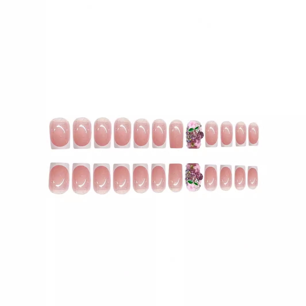 Cross-border hot sale classic short square sweet flower cute cherry wearing armor removable fake nail finished product wholesale