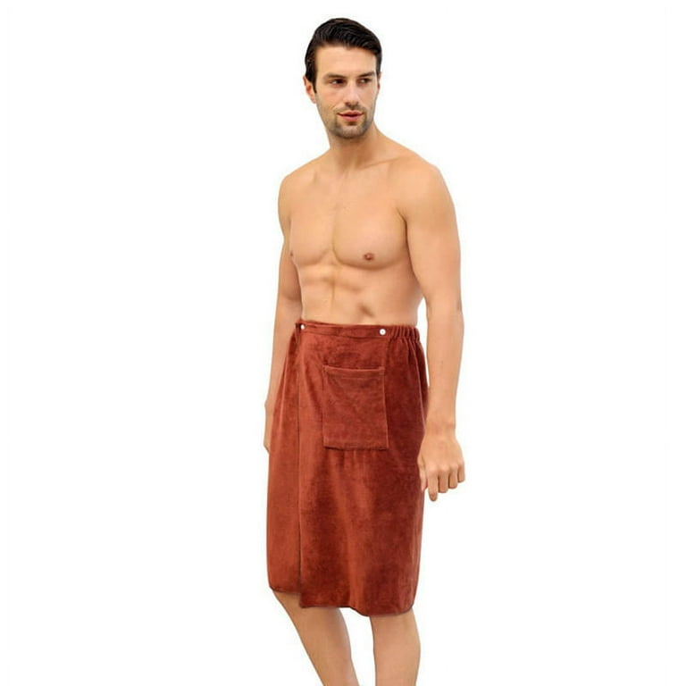 Men s Wearable Bath Shower Towel Wrap with Pocket Snap Closure Absorbent Walmart