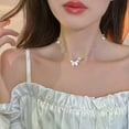 thumbnail image 6 of K-KED Pearl Butterfly Pendant Necklace Women Metal Butterfly Twist Collarbone Chain-_, 6 of 6
