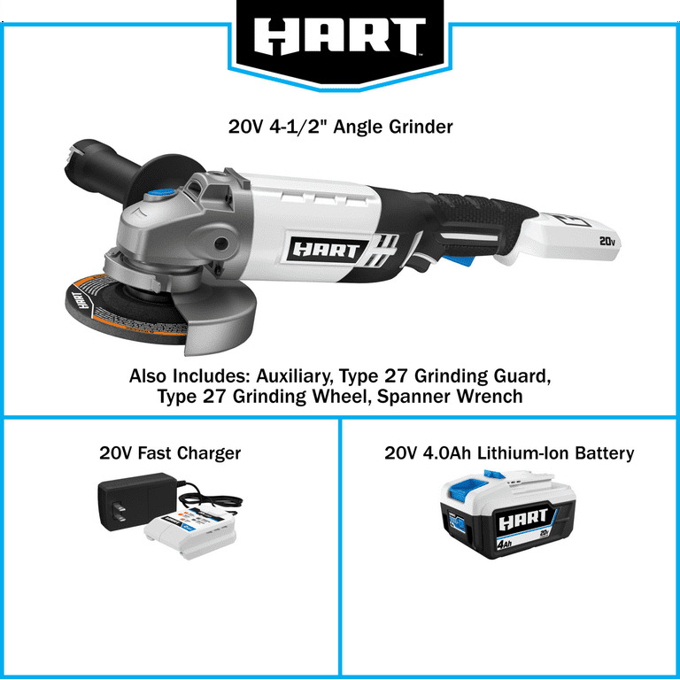 HART 20-Volt Cordless 4 1/2-inch Angle Grinder Kit (1) 20-Volt 4.0Ah  Lithium-Ion Battery 