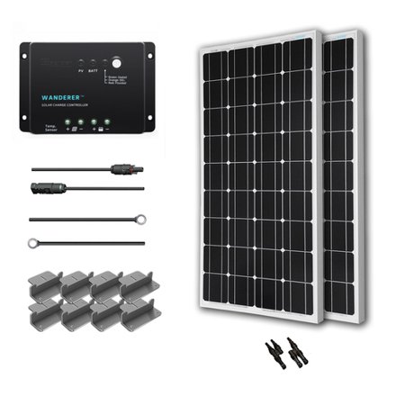 Renogy 200W 12V Solar Panel Monocrystalline Off Grid Starter Kit with 30A Wanderer Charger Controller