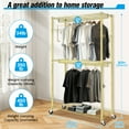 thumbnail image 2 of Adnoom 3 Tiers Heavy Duty Clothes Rack, Free-Standing Double Rods Clothing Closet Rack for Hanging Clothes, Garment Rack with Lockable Wheels & 2 Side Hooks, Gold, 46.8" x 17.6" x 80", 2 of 7