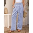 thumbnail image 5 of Wide Leg Pants for Women BWASD Casual Loose Plaid Pattern Flowy Palazzo Pants Baggy High Waist Elastic Trousers Blue S-XXL Summer Beach Vacation Travel 2026, 5 of 7