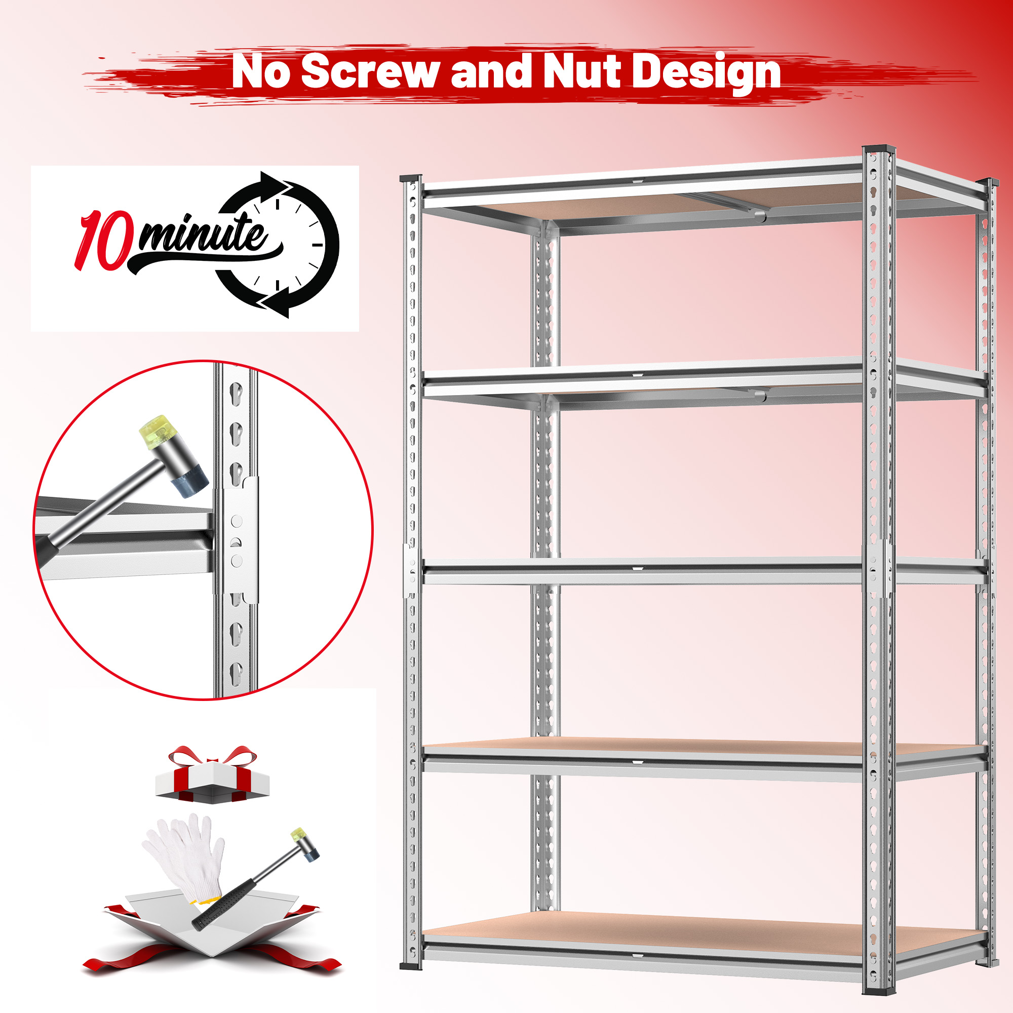 Reibii 5-Tier Adjustable Garage Shelf, 72" H, Galvanized photo 5