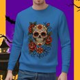 thumbnail image 3 of Halloween Sweatshirts for Men Long Sleeve Casual Crewneck Bloom Skull Graphic Sweatshirt Pullover Tops, 3 of 5