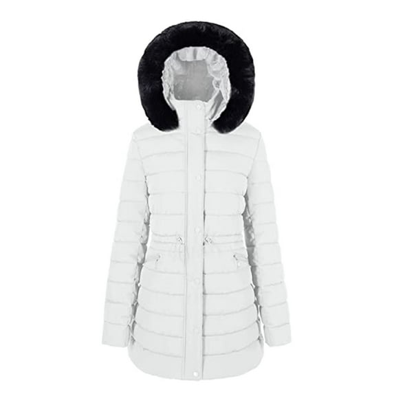 Women's Winter Puffer Coat Fleece Lined Warm Winter Jacket with Removable Faux Fur Hood
