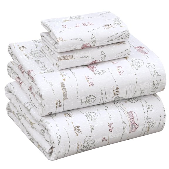 RUVANTI Flannel Sheets Full Size - 100% Cotton Double Brushed Bed Sheets Set, Deep Pockets 16 Inches, All Seasons Breathable & Extra Soft Full Sheets, Warm & Cozy, 4 Piece, Rustic Homestead