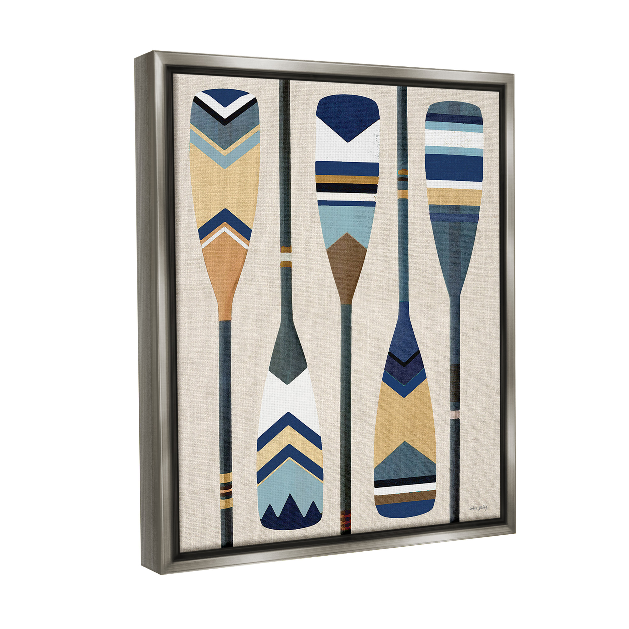 Stupell Industries Nautical Boat Oars Nature Painting Gray Floater Framed Canvas Art Print Wall Art, 25 x 31