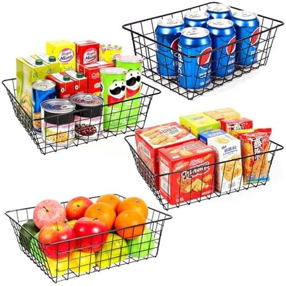 Wire Baskets for Organizing Household 4 Pack Pantry Baskets For Storage Pantry Wire Black Metal Storage Bins