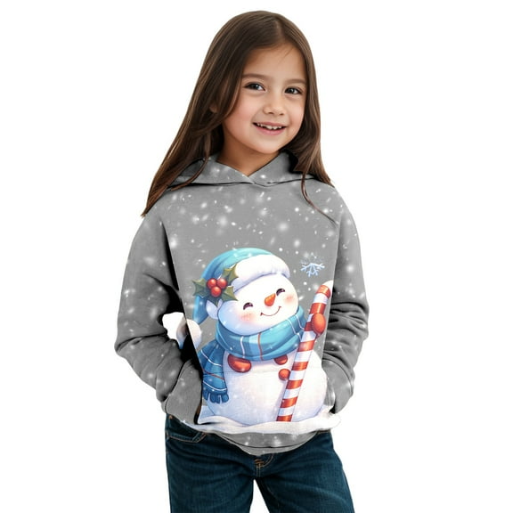 Girls Winter Snowman Hoodie Warm Long Sleeve Pullover Christmas Theme Cozy Kids Sweatshirt For Holiday Outfits
