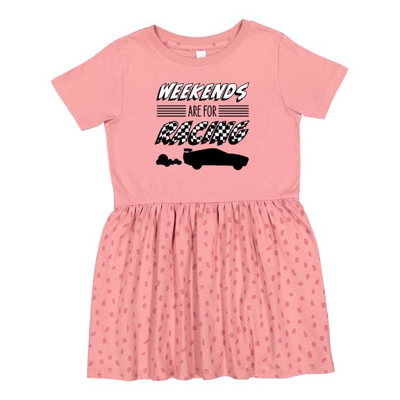 Inktastic Weekends Are for Racing Race Car Silhouette and Racing Flag Girls Toddler Dress