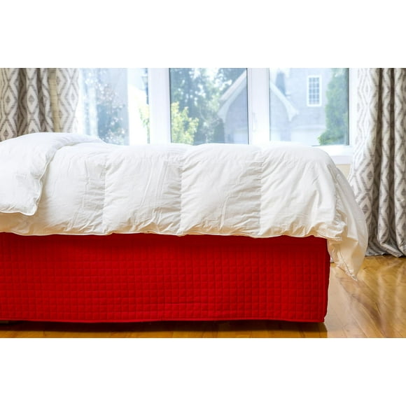 Jupe de lit très grand Grid de Gouchee Home – Jupe de lit matelassée rouge, microfibre douce brossée, 76 x 80 x 14 pouces, lavable en machine