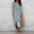 thumbnail image 4 of COEQINE Plus Size Women's Dress 3/4 Sleeve Wrap V-Neck Midi A Line Loose Fit Boho Chic Dress for Women, Comfortable Linen Look Casual Sundress, Size 2XL, Blue Tropical Flower, 4 of 6