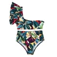 thumbnail image 1 of Bikini HUOGUO con estampado de hojas y volantes de cintura alta para mujer, 1 of 2
