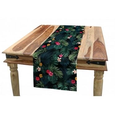 Tropical Table Runner, Realistic Rainforest Flora Hibiscus Flowers Monstera Leaves Untouched Paradise, Dining Room Kitchen Rectangular Runner, 3 Sizes, by Ambesonne