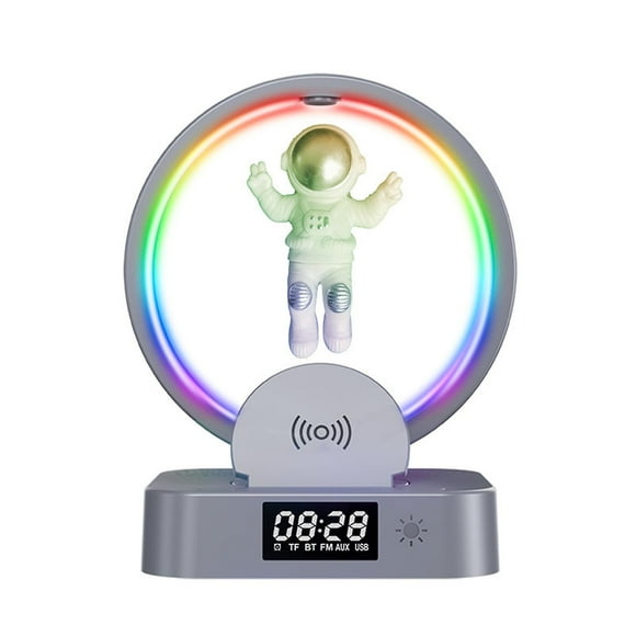 Wireless Charger Compatible With Iphone Samsung, Maglev Astronaut Bluetooth Speaker With Alarm Clock & Rgb Led Light