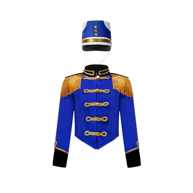 Hansber Ensemble de Performance de Batteur pour Garçons Enfants, Veste à Franges et Chapeau Bleu Royal 12