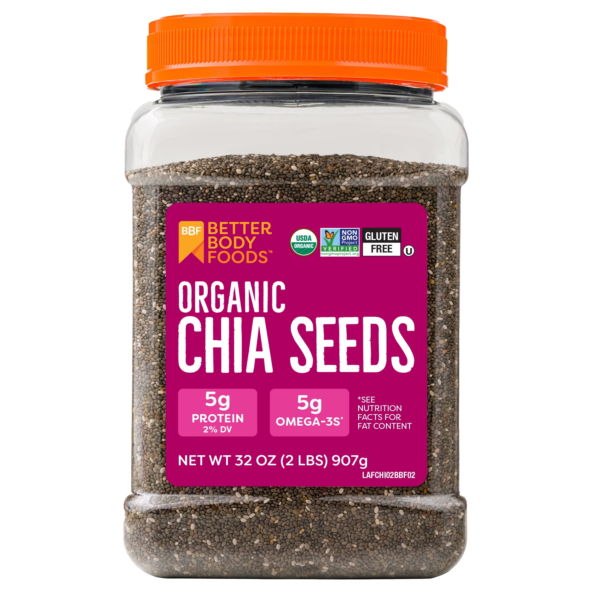 (2 pack) BetterBody Foods Organic Chia Seeds, 2.0 lb, 30 Servings