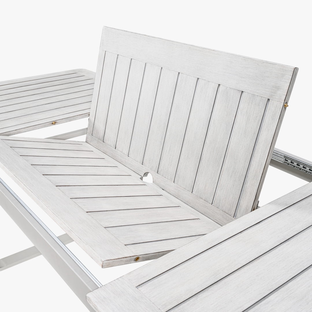 97 in Expandable Patio Outdoor Dining Table with U-Shape Legs for 6-8 Person, Distressed White