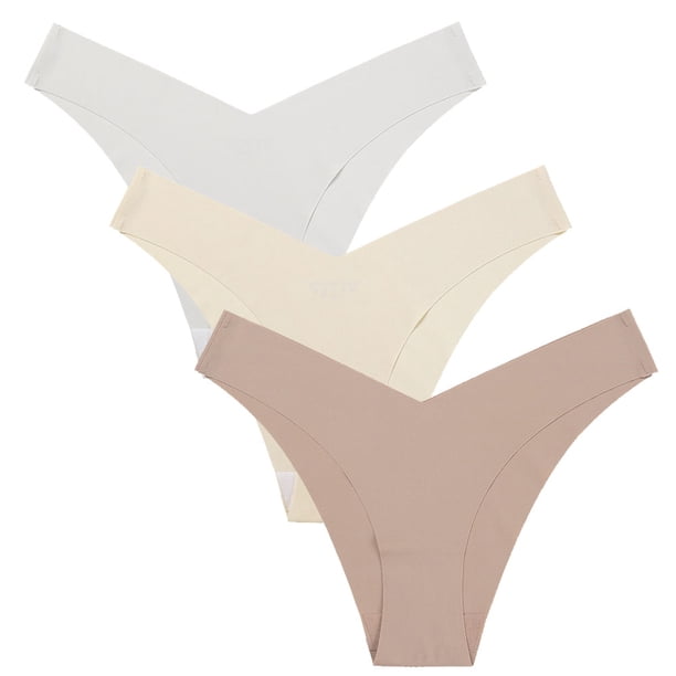 Conjunto de 3 piezas de bragas de mujer, bragas de seda de hielo sin rastro de algodón para mujer, borde de cintura en forma de V para mujer