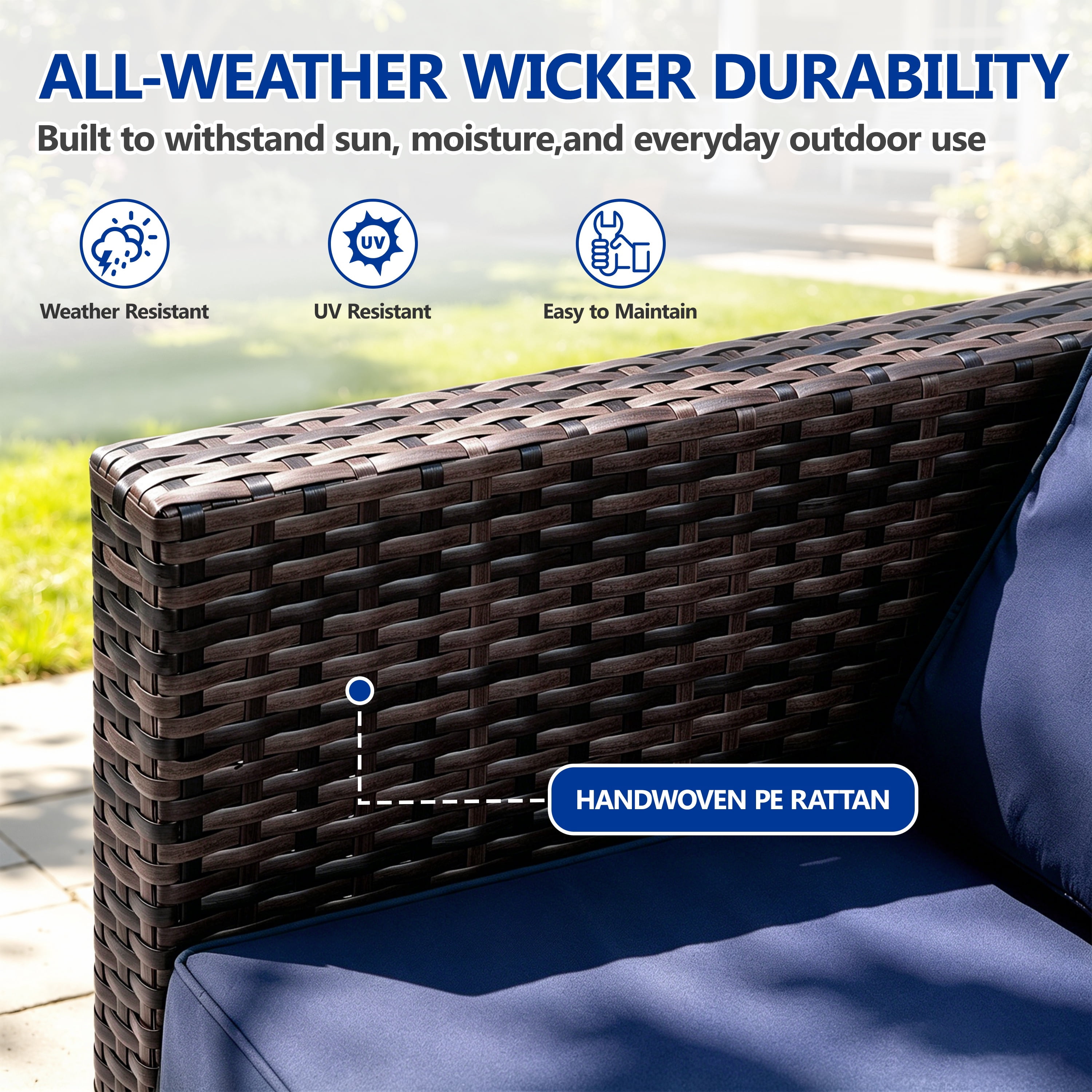 7 Piece Rattan Sectional Sofa Set, Outdoor Conversation Set, All-Weather Wicker Sectional Seating Group with Cushions & Coffee Table, Morden Furniture Couch Set for Patio Deck Garden Pool